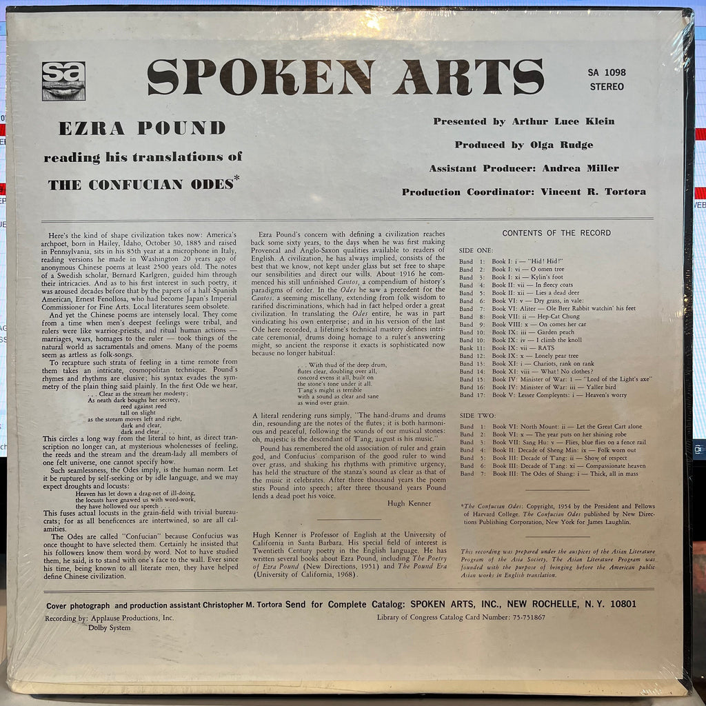 Ezra Pound Reading His Translations Of The Confucian Odes | Mint (M) Near Mint (NM)-Classic Vinyl Record