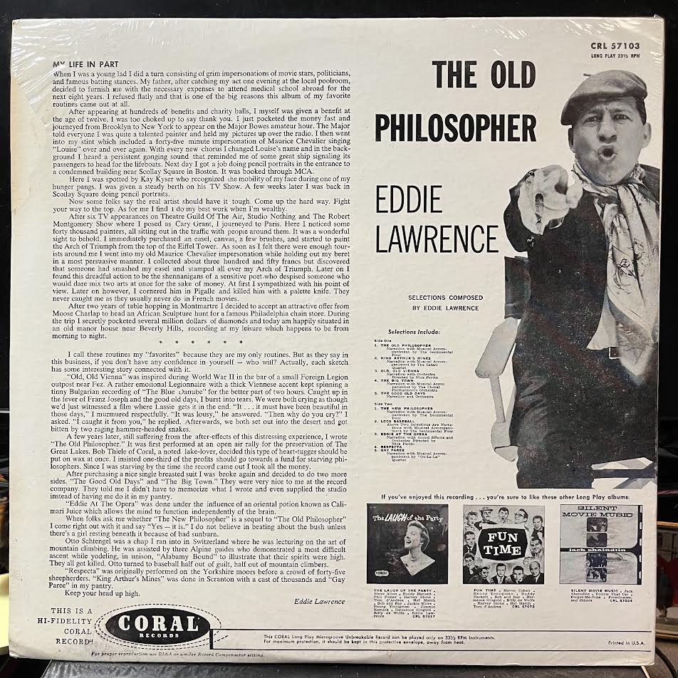 Eddie Lawrence - The Old Philosopher (VINYL) | Mint (M) Near Mint (NM)-Classic Vinyl Record