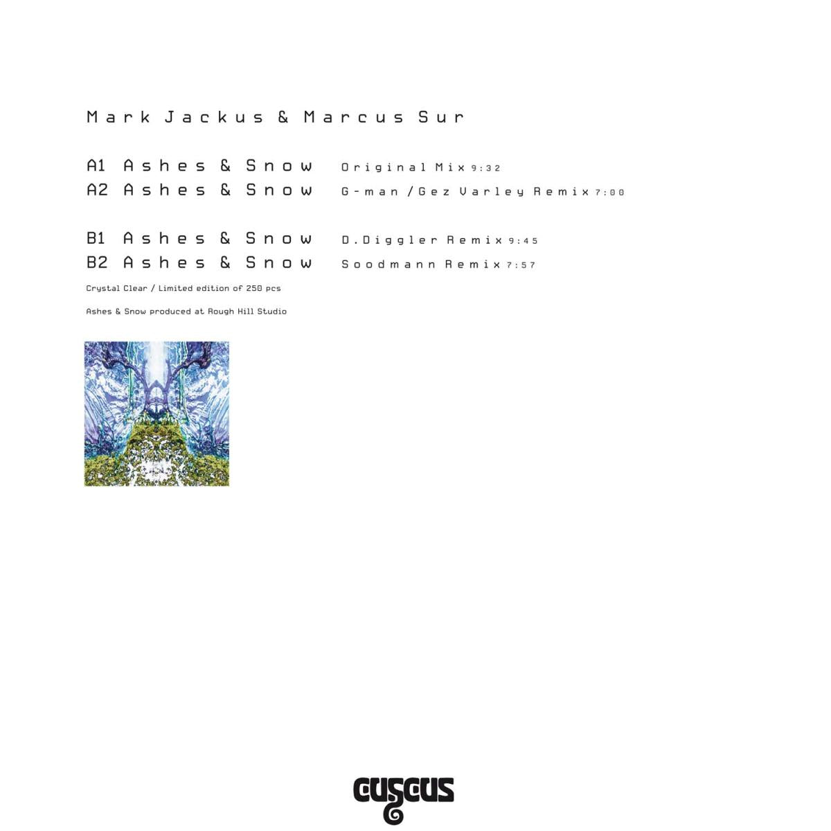 Mark Jackus, Marcus Sur - (PRESALE TBD) Ashes & Snow (BLUE VINYL 12" CusCus Limited CCLDT001) | NEW Mint (M) Mint (M)--Classic Vinyl Record
