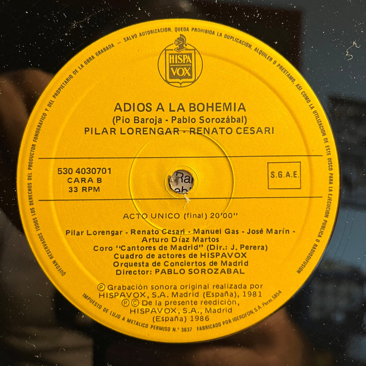Pablo Sorozabal - Adios A La Bohemia | Excellent (EX) Near Mint (NM)--Classic Vinyl Record