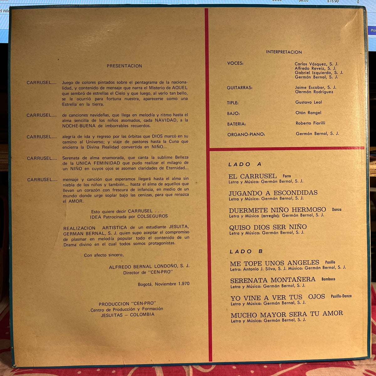 German Bernal - Carrusel / Colseguros De Canciones Navidenas | Near Mint (NM) Near Mint (NM)--Classic Vinyl Record